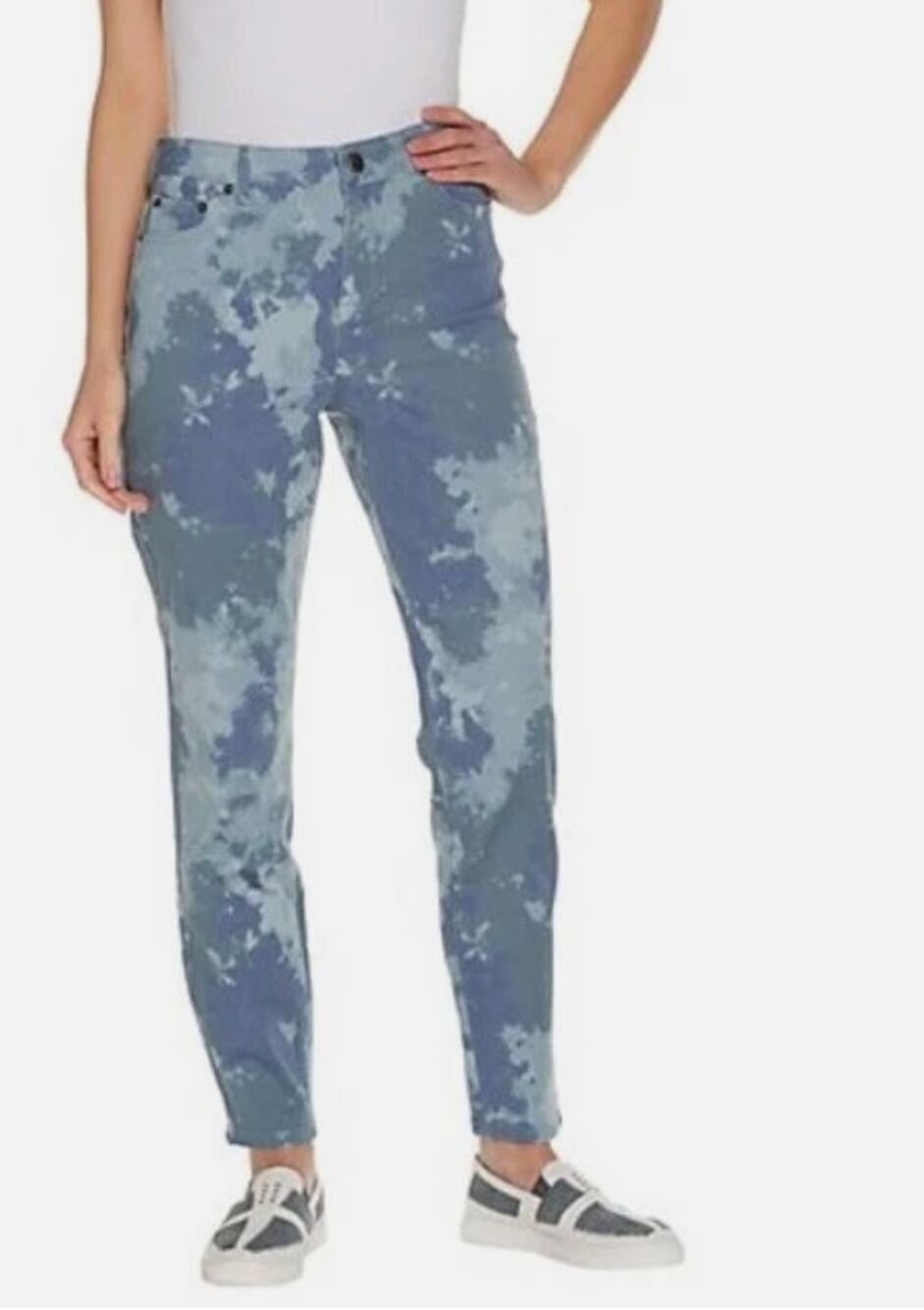 LOGO Lori Goldstein Brook Blue Petite Printed Stretch Twill Ankle Jeans Size 2P